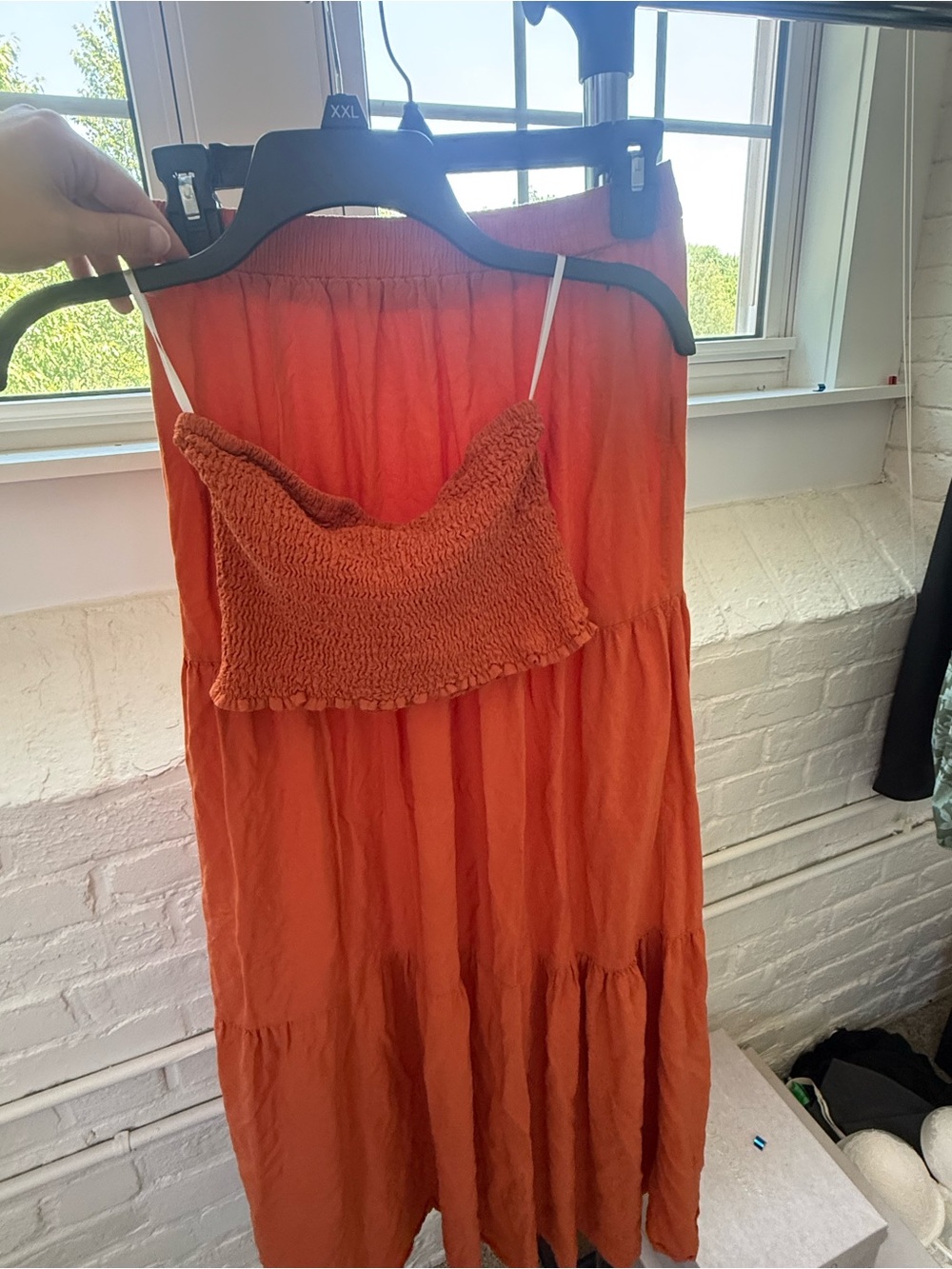 Rust Orange Smocked Crop Top and Matching Maxi Skirt Set